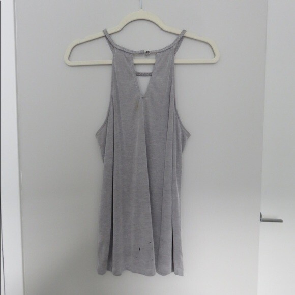 Pixley Tank Top Georgio Braided Blue Gray Stripe Halter Stretch Cut Out Small - Picture 11 of 11